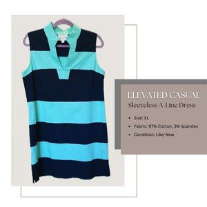Navy and Jade Green Striped A-Line Dress